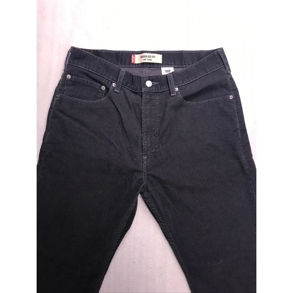 Levi's 505 Regular Fit Pants Mens 34x30 Charcoal Grey Classic‎ Corduroy Jeans
